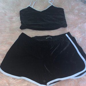 Fashion Nova Lounge Black Velvet Cropped Set